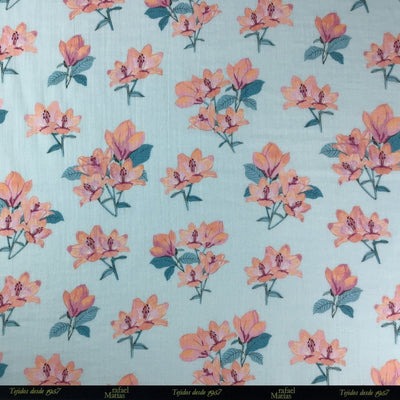 Tela Doble Gasa Algodón Flor Azul