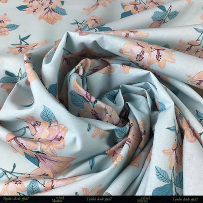 Tela Popelín Azul Estampado Magnolia