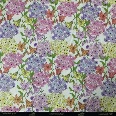 Tela Popelín Estampado Ramilletes Lila Amarillo