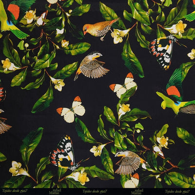 Tela Popelín Negro Estampado Multicolor
