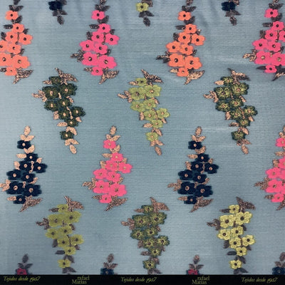 Tela Fill Coupe Flores Celeste Multicolor