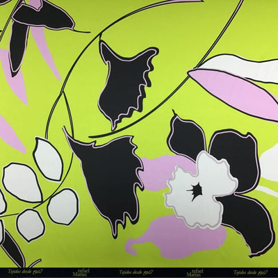 Tela Satén Hammer Estampado Lima Rosa Flores con Greca