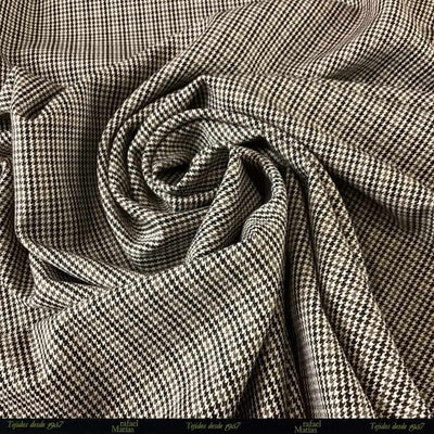 Tela Stretch Patita de Gallo Beige Visón Marrón